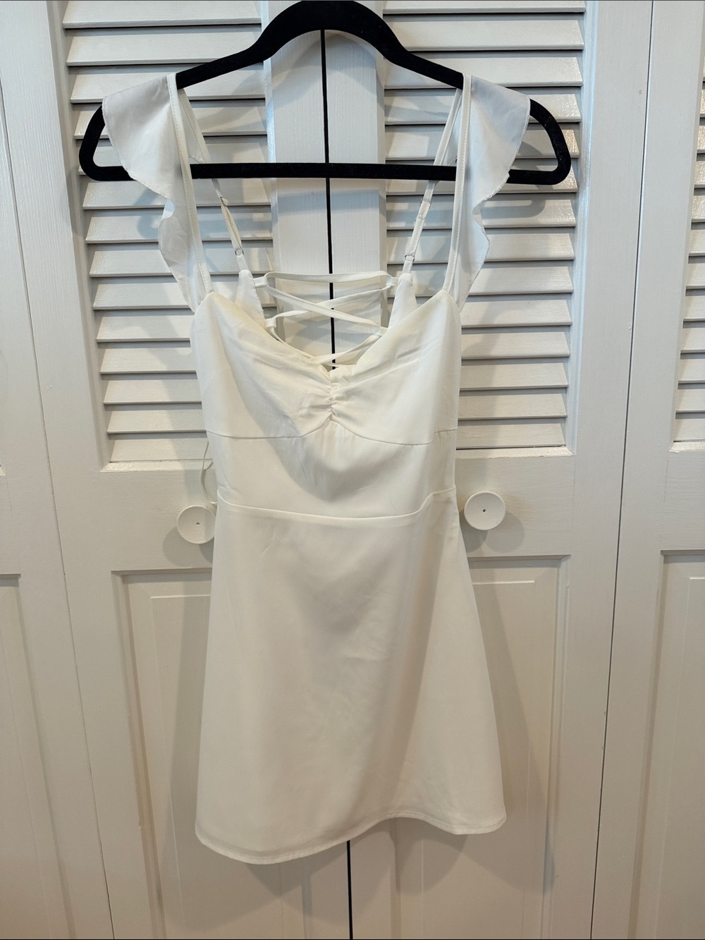 Princess Polly White Ruffle Strap Mini Dress with Lace-Up Back